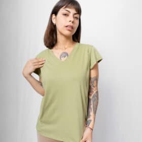 Polera Maternal y Lactancia | Verde escote en V