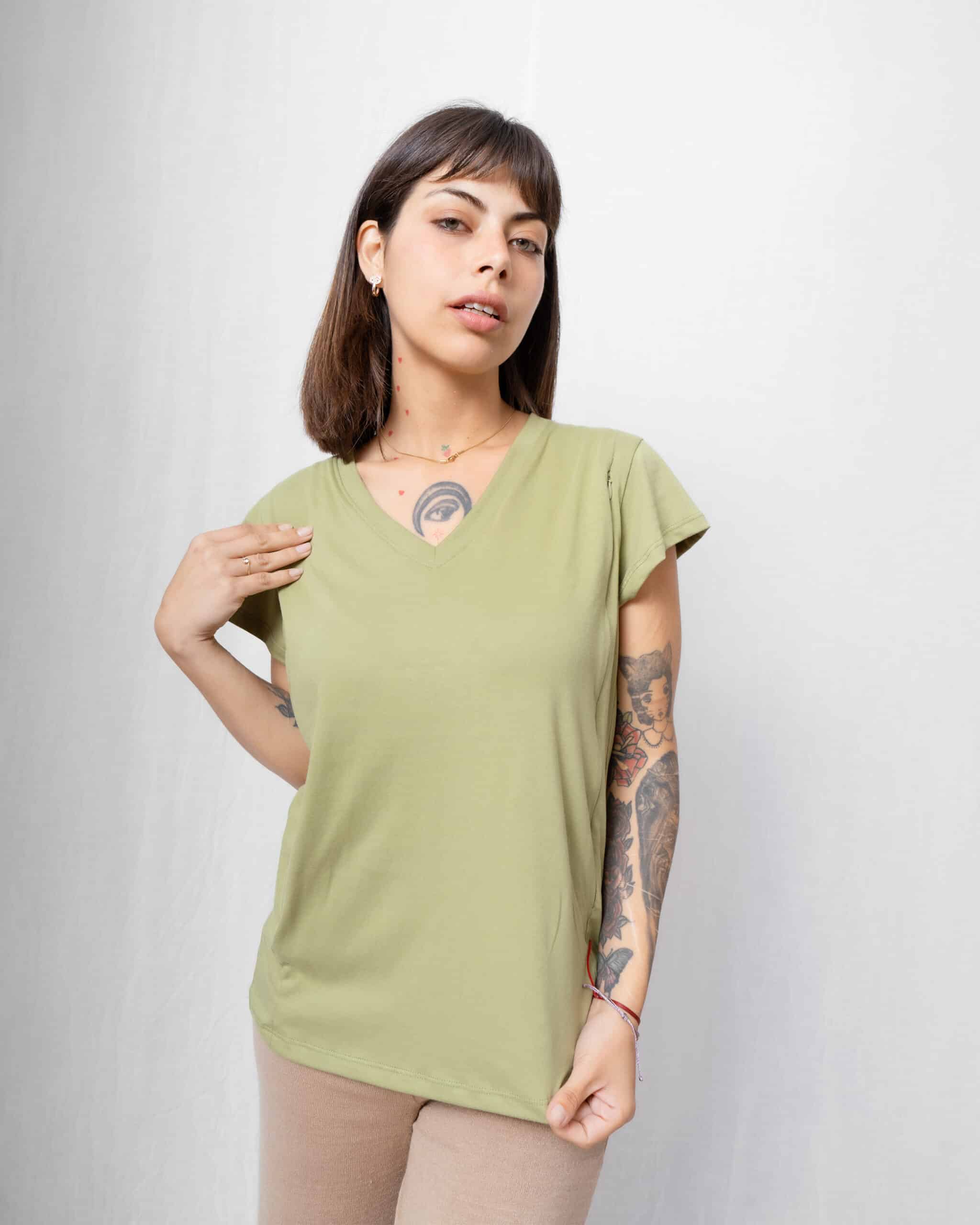 Polera Maternal y Lactancia | Verde escote en V